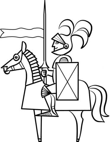 Cartoon Knight On Horse Coloring Page